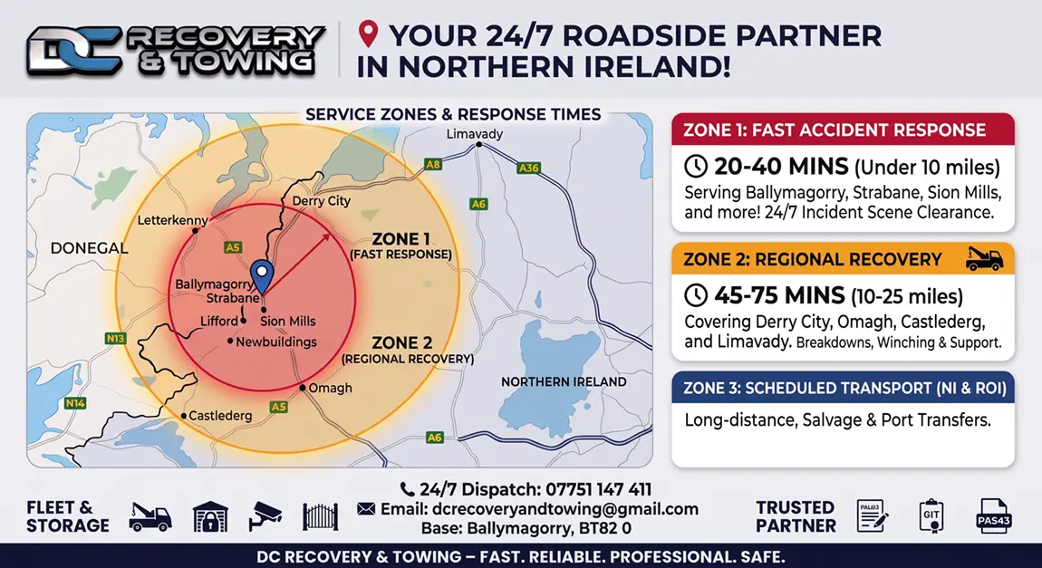DC Recovery and Towing — Service Area Map Northern Ireland